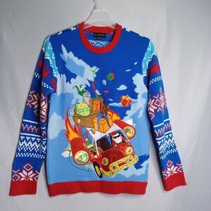 Blizzard Bay Ugly Christmas Sweater Mens Medium Blue Light Up Santa Van Party